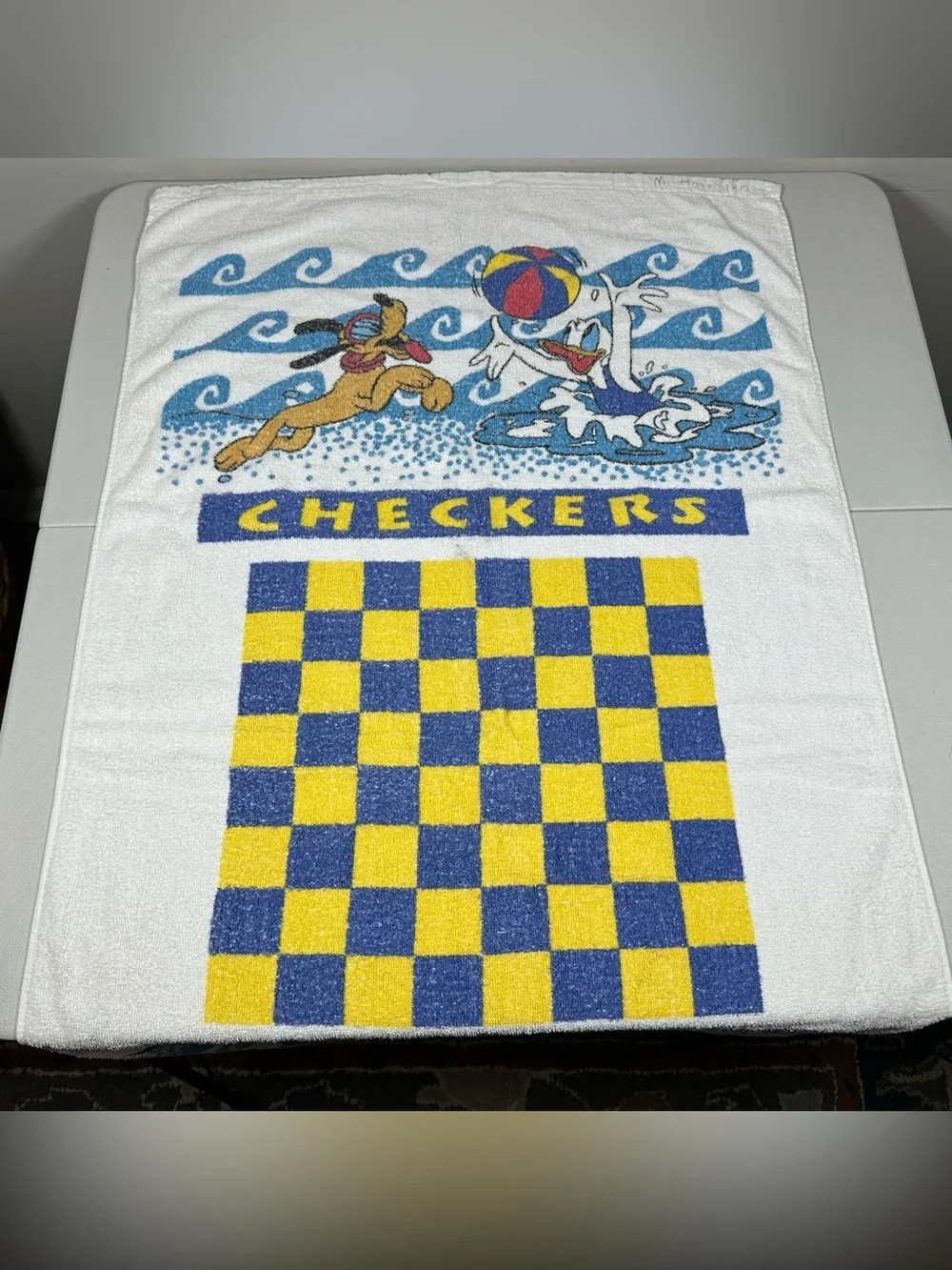 Vintage Disney by Franco Mickey Mouse, Goofy & Pluto Checkers Beach Towel
